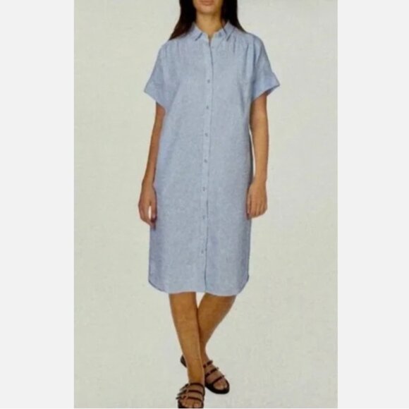 Well Worn Baby Blue Linen Viscose Shirt Midi Dress Size Small 41160 - Picture 2 of 10
